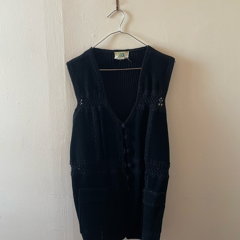 Suede Black Knit Button-Up Vest